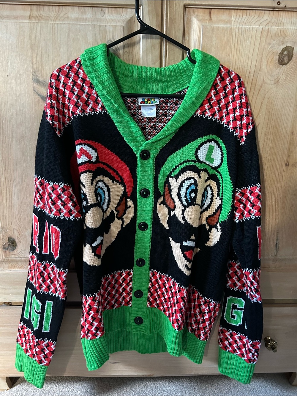Nintendo Green & Black Mario Luigi Knit Cardigan